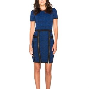 Marchesa Voyage navy black knit zip dress